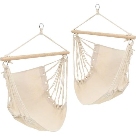 Lot de 2 Hamacs Assis ou Balancoire Crème. Avec Attache. Pour de longues siestes au jardin ou sur la terrasse (1/5)