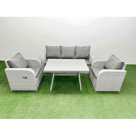 Fimous Reclining Chair 3 Seat Sofa Set Garden Furniture Set with Rectangular Dining Table Light Grey (1/4)
