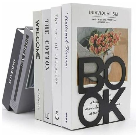 Buchstützen - Support Métallique Pour Livres - Design En L - Stabilité Optimale Sur Bureau Étagère Ou Table - Lot De 2 (1/5)