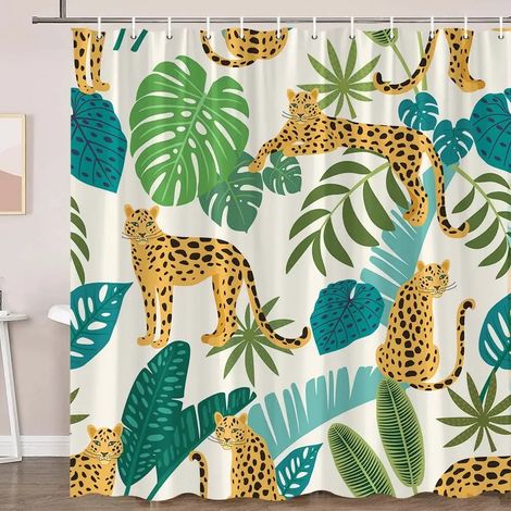 Filiyano-Rideau de douche bohème à motif guépard et léopard tropical, rideau de bain rose moderne à motif floral bleu et phases de la lune, 210 x 180