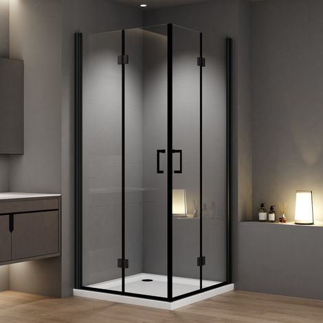 Duschkabinen 70x70 cm Schwarz Falttür Eckeinstieg Duschkabine Drehfalttür Dusche Eckdusche Duschwand aus 6mm NANO ESG Sicherheitsglas, Falttüren Höhe 195 cm (1/5)