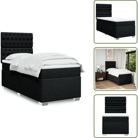 The Living Store Sommier à lattes de lit avec matelas Noir 90x200 cm Tissu - Lit Double - Literie - Matelas - Sommier - Chambre À Coucher