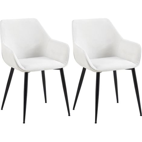 Set de 2 chaises de salle à manger avec accoudoirs design moderne et confortable en tissu crème et pieds en bois noir 100001585 (1/5)