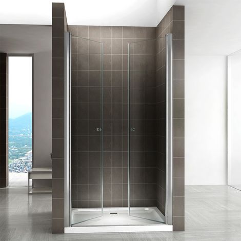 Saniverre – Porte de douche 180 cm en verre transparent – Largeur réglable 84 à 88 cm – Verre de sécurité 6 mm – Ouverture battante