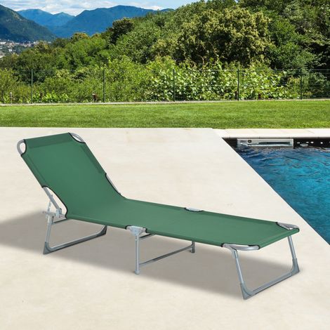 Cama de Camping Plegable con Respaldo Ajustable en 4 Niveles Carga 120 kg para Playa Jardín Piscina 187x58x28 cm Verde (1/4)