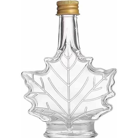Gracefulvara Glasflaschen für Ahornsirup, blattförmiger Spender mit Deckel, lebensmittelechte, wiederverwendbare Gläser für hausgemachte Getränke (1/5)