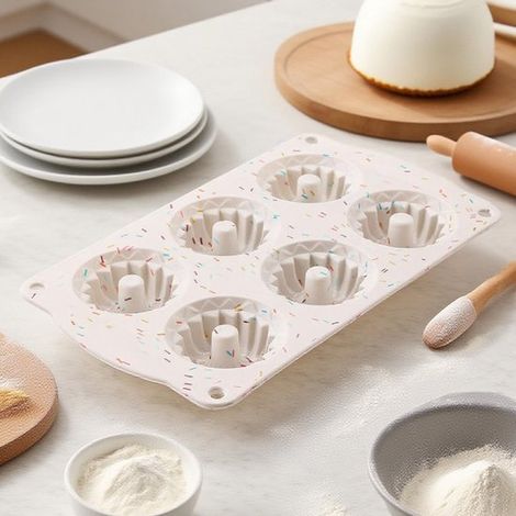 Hitzebeständige Silikon Kuchenform mit 6 Mulden, DIY Backform für Donuts und Kuchen (1/5)