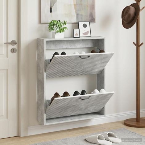 vidaXL Wall-Mounted Shoe Cabinet HAARLEM 71 x 17 x 86 cm Concrete Grey (1/5)