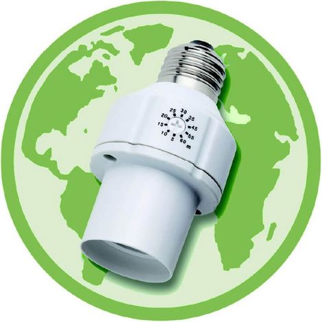 Minuteur automatique E27 – Durée réglable 5 à 60 minutes – Installation rapide sur douille – Avertisseur sonore 2 minutes avant arrêt – Eqwergy