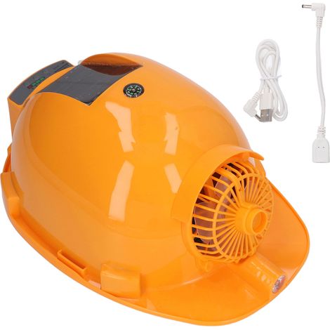 Casque de sécurité solaire jaune vif avec lampe frontale LED étanche, ventilateur solaire longue durée pour été. (1/5)