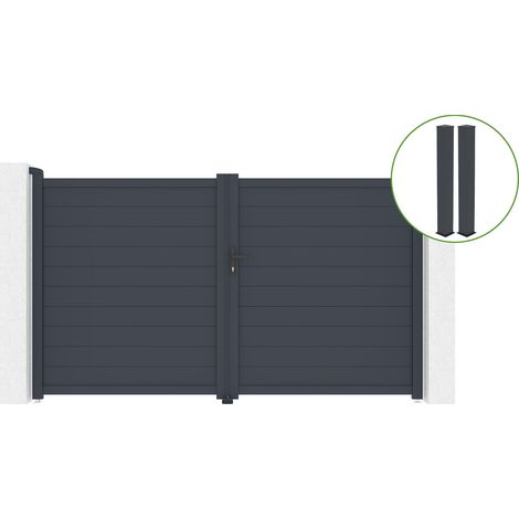 Portail battant 3m EIGER H.180cm alu gris + 2 poteaux 20x20cm H.190cm (1/5)
