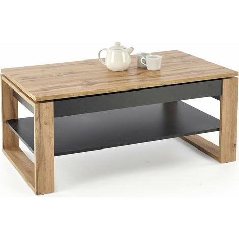 Mesa de centro convertible Houston 1959, Roble Artisan + Negro, 48x65x114cm, Diámetro: 0, Aglomerado laminado, Angular