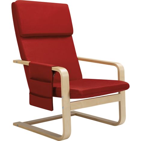 Sedia Poltrona Relax Ergonomica Rivestimento Cotone Rosso con Borsa 2 Scomparti