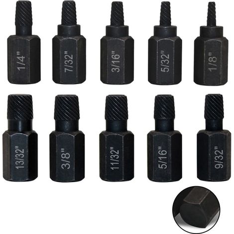 Extracteur De Vis Cassées - 10 Pièces En Métal Noir - Diamètres 1/8 À 13/32 Pouces - Pour Vis, Goujons Et Tuyaux Cassés - Kit Complet (1/5)