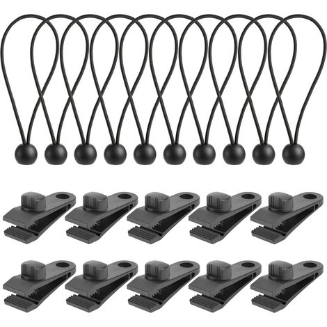 10er-Pack robuste Planenklammern mit 10 Kugelplanen-Spanngurten, Zeltklammern, Linoleum-Klemmen, Gummi-Spanngurte, Zelt-Spanngurte, Gummischnallen (1/5)