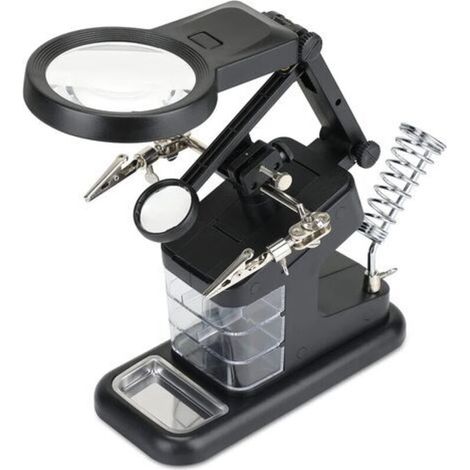 Troisième Main, 3X/4.5X/25X Multifonctionnel Troisieme Main , avec Loupe sur Pied à 10 LED avec Loupe Support de Fer à Souder pour Les Loisirs de Soudage