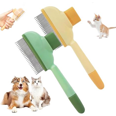 2 Peigne, Bouton Déverrouillage, Acier Inoxydable, Plastique ABS, Chat Chien (1/5)