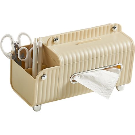 Boîte à mouchoirs rectangulaire HIPS ABS avec rangement bureau pour salon et chambre, couleur crème (1/5)