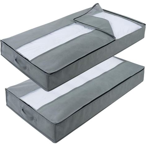 Coffres de rangement haut de gamme sous le lit (lot de 2) avec poignées, 100 50 15 cm, gris (1/4)