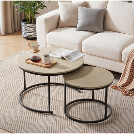 table basse gigogne ronde 70 cm bois et métal OKMYHOME (1/5)
