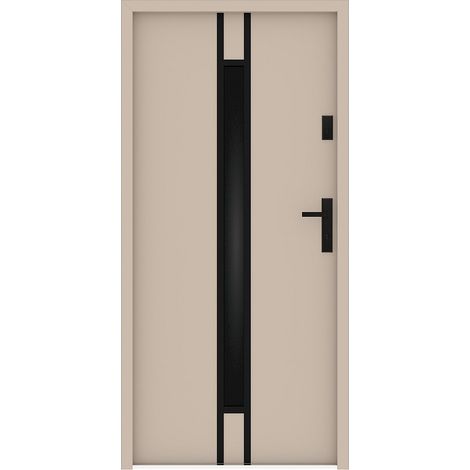 Porta d'ingresso apertura a sinistra in acciaio pieno e inox H207 x L100 cm vetro fumé beige spessore 55 mm - ARICANE