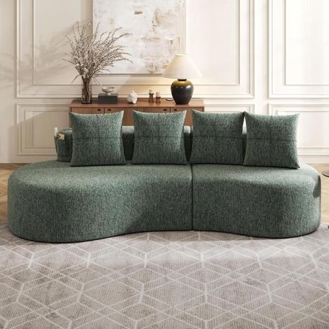 Canapé - KOMHTOM - 240x109x60 cm - Vert - 4 coussins - Porte-gobelet et poche latérale (1/5)