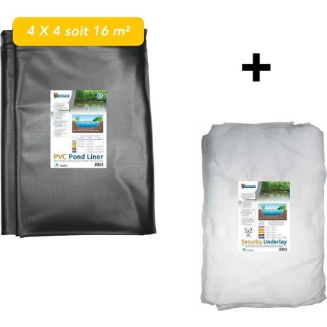 Pack Bassin de jardin : Bâche liner 16 m² 4X4m + feutre géotextile de protection