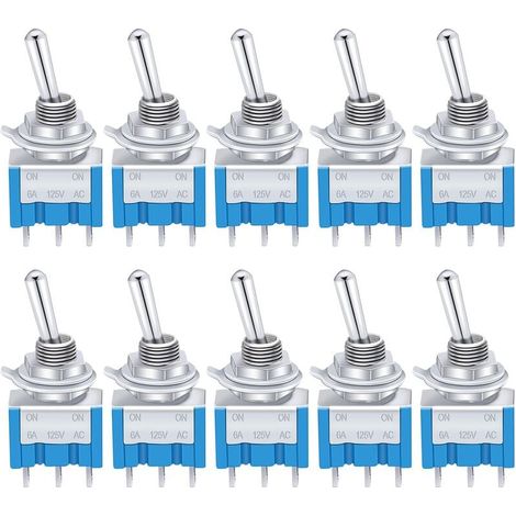 10 miniinterruptores de palanca azules de encendido/apagado, 3 terminales, 2 posiciones, SPDT, de metal, CA 125 V, 6 A, para coche, camión, barco, MTS-102 (1/4)