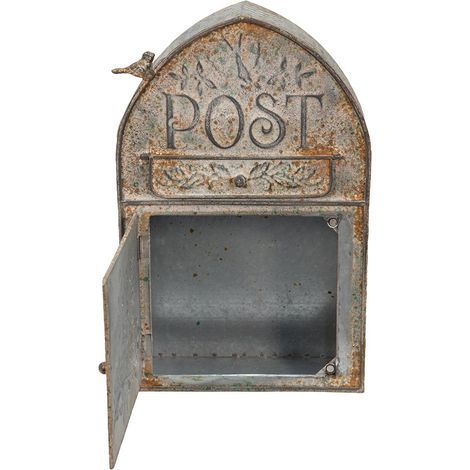 Boîte aux lettres murale en métal gris vert et gris brun style rural 25 x 10 x 40 cm - PANGIVO (1/4)