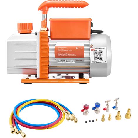 Vakuumpumpen-Set mit Manometer und einstufiger Drehschieberpumpe, 127 l/min, für Kfz-Klimaanlagen, mit 1,2-m-Schläuchen und Tasche (1/5)