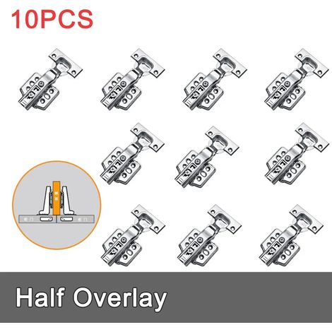 (Demi-recouvrement - 10 pièces) Charnières de porte hydrauliques à fermeture douce en acier inoxydable pour armoires, avec amortisseur et vis invisibles (1/5)