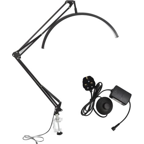 Lampe bureau LED à pince, forme demi-lune en U, 3 modes d'éclairage pour étude, tatouage sourcils, noir, 110-240V, prise UK. (1/5)