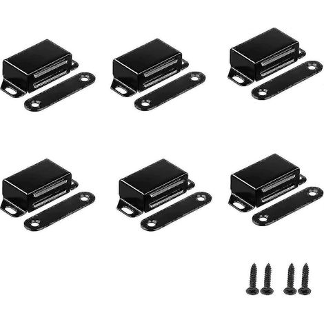 Ensemble de 6 aimants pour placard, en acier inoxydable magnétique noir, robustes, avec vis. (1/5)