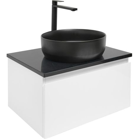 Ensemble meuble avec plan et vasque SAT - B-WAY 1 - suspendu 59×30×45 vasque 39×39 noir mat mitigeur haut noir mat - Blanc (1/5)