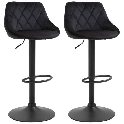 Tabourets de bar x2 réglables en hauteur, chaises bistrot avec repose-pieds et dossier, velours & métal, usage cuisine/salle à manger, noir, 46x48x83–104 cm (1/5)