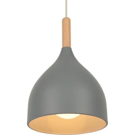 Pendelleuchte - SMOTOP - Grau - Metall & Holz - E27-Fassung - Ø17 cm (1/5)