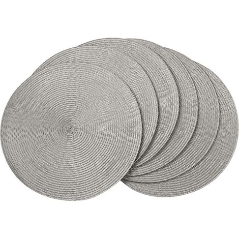 Lot de 6 sets de table ronds tressés de 38,1 cm pour tables de salle à manger, tissés naturels, résistants à la chaleur (gris, 6)'Gris 15 inches set of 6'Gris'15 inches set of 6 (1/5)