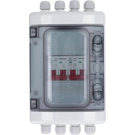 DC-Miniatur-Leistungsschalterkasten 2 Eingänge 2 Ausgänge PV-Solar-Trennschalter Stromverteilung UV-beständig IP65 wasserdicht 500 V 63 A (1/5)
