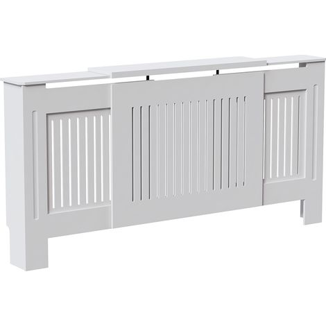 Home Discount – Cache-radiateur moderne en MDF blanc avec grille à lattes – Dimensions H 82 x L 140 cm – Réglable pour circulation optimale de chaleur