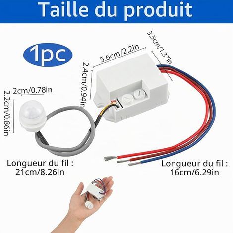 Capteur de mouvement intégré, commutateur infrarouge PIR 220-240V, 120° 6m avec capteur de crépuscule réglable 20-2000 Lux, temps 10s-7min, mini détecteur lumière intérieure et extérieure (1/5)