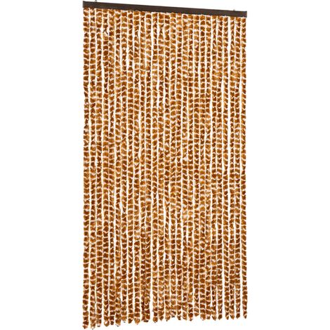 Rideau anti-mouches ocre et blanc 118x220 cm chenille (1/5)