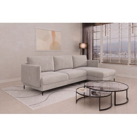 Ecksofa Designersofa HELMER Stoff Vibe Grau Ottomane Rechts