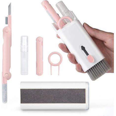 7-in-1 Reinigungsset für Tastatur, PC-Reinigungsset, Tastaturreiniger, Reinigungsbürste, Bildschirmreiniger für Handy/Laptop/Computer/Kopfhörer/Ohrhörer/Kamera (Pink) (1/5)