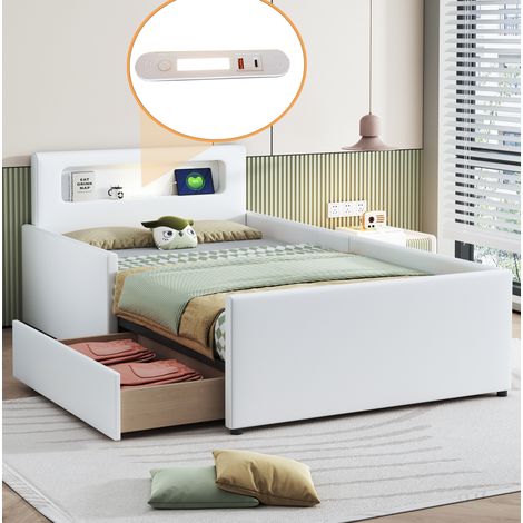 Gepolstertes Kinderbett 90x200 cm Mit Stauraum-Schubladen Und Nachtlicht (1/5)
