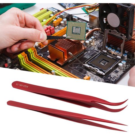 Ensemble de pinces à épiler droites et courbes, outils de réparation électrique et électronique, rouges. (1/5)