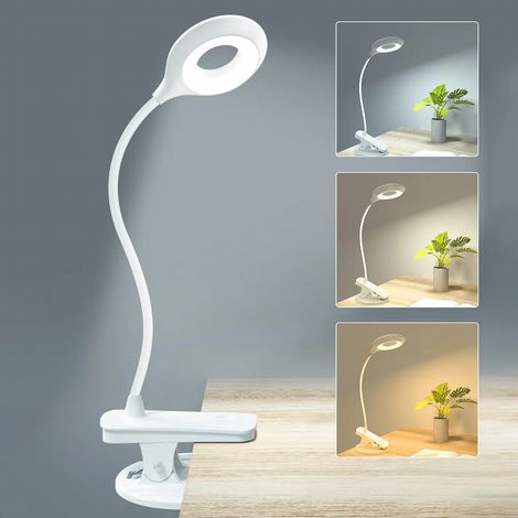 Lampe de bureau sans fil, lampe de table LED rechargeable, lampe de lecture à intensité variable, lampe à pince, veilleuse, 3 températures de couleur (1/4)
