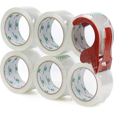 6 rouleaux de ruban adhésif transparent pour emballage 48 mm x 66 m avec dévidoir, ruban adhésif déménagement, bureau et stockage (1/5)