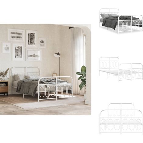 Cadre de lit métal sans matelas et pied de lit blanc 120x190 cm - Cadre De Lit - Lit Double - Lit Metal - Lit Blanc - Meuble Chambre (1/5)
