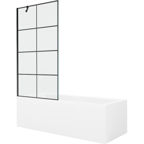 Mexen Cubik Rechteckige Wanne 150 x 70 cm mit Verkleidung und 1-flügeliger Abtrennung 90 cm, schwarzes Muster (1/5)