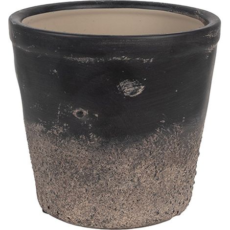 Cache-pot d'Intérieur en Céramique Noir et Marron Ø 15 x 14 cm Design Rond Classique - PANGIVO (1/3)
